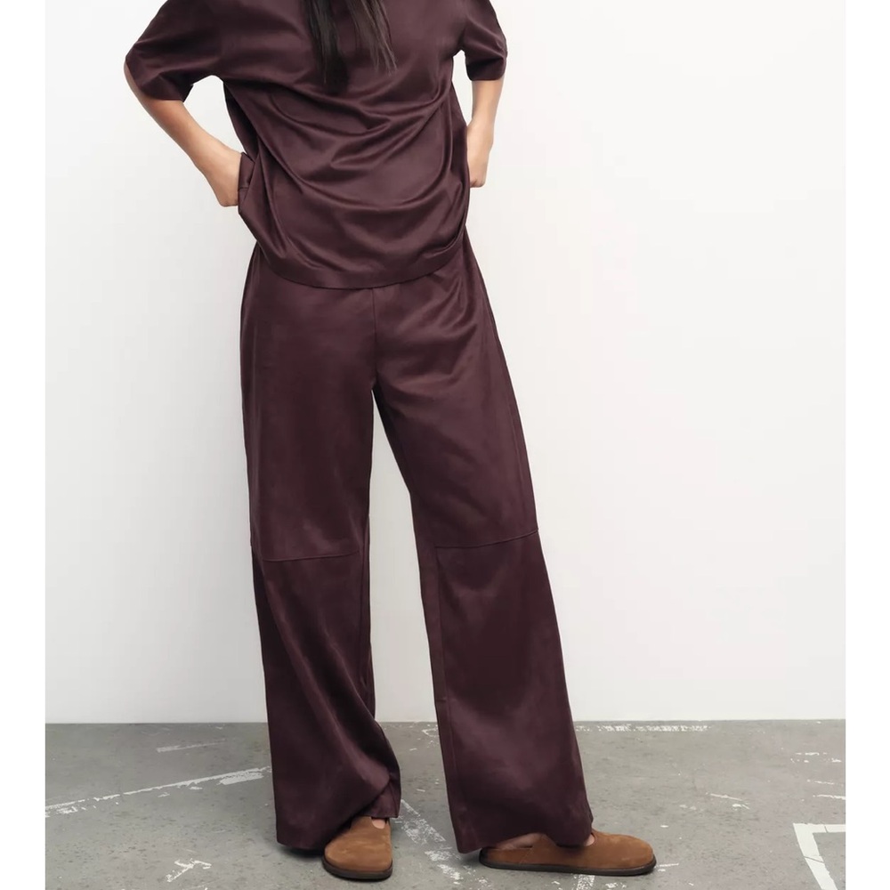 Zara FAUX SUEDE BURGUNDY PANTS